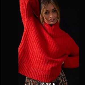 Anthropologie Red Turtleneck Sweater